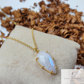 Rainbow Moonstone Gold Plated Prong Set Pendant Necklace- June Birthstone Jewelry